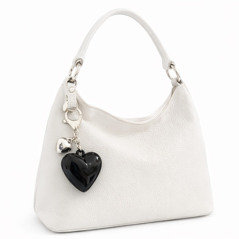 Black Heart Key Chain/Bag Charm with Silver Accents